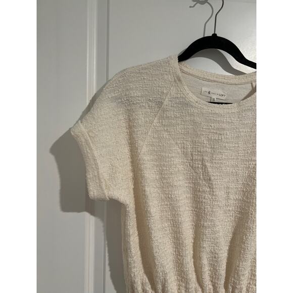 NWT Lou & Grey x LOFT Tweedknit Short Sleeve Drawstring Mini Dress Cream Medium - Picture 4 of 8